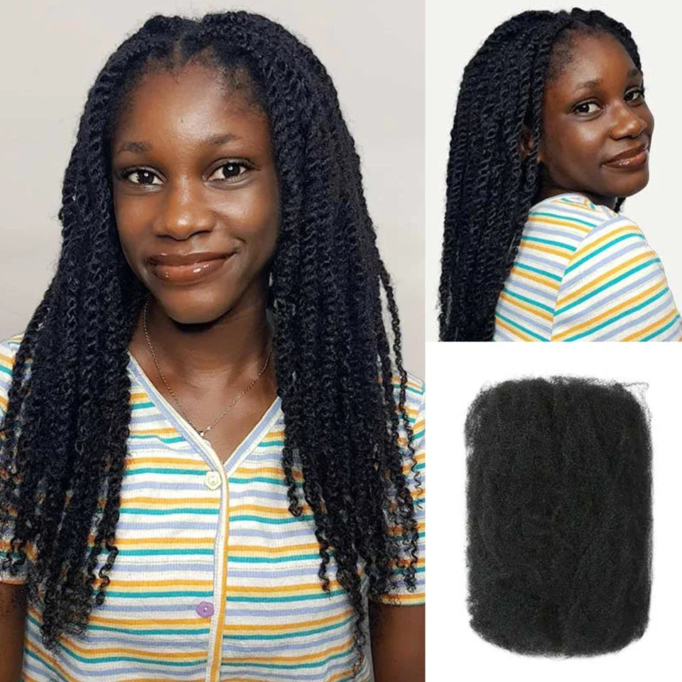 LD Afro Kinky Curly Bulk Human Hair For Braiding Dreadlock Extensions 50g No Weft Natural Black Color Bulk For Loc Mini Twist
