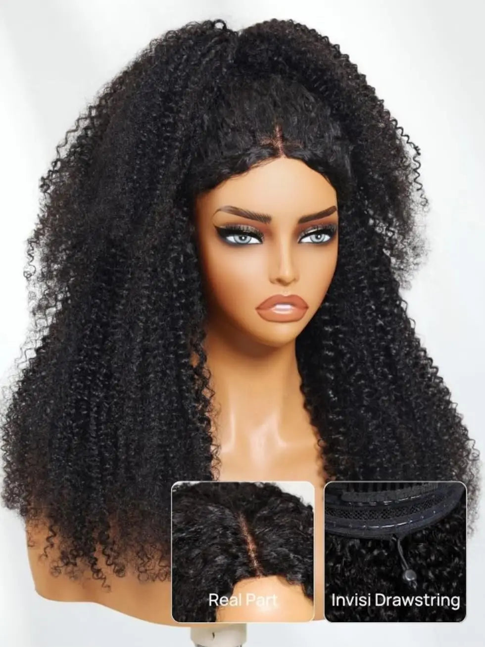 Kinky Curly Half Wig Human Hair Glueless Wear Go Wig 4C Afro Kinky Curly Headband Wig 3 IN 1 Half Wig Flip Over Clip Ins Wig