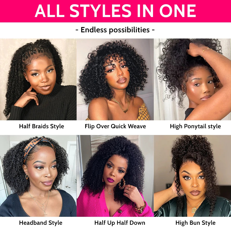 ISEE Hair Half Wigs 250 density Afro Curly Half Wigs Human Hair Upgrade 3 IN 1 Half Wig With Drawstring