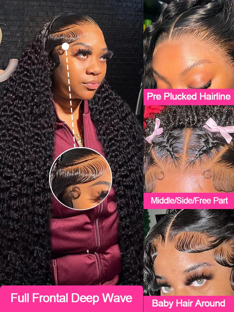 40 46Inch Water Wave Curly Lace Front Wigs 13x4 13x6 HD Deep Wave Lace Frontal Wig 360 HD Full Human Hair Wigs For Women 300%