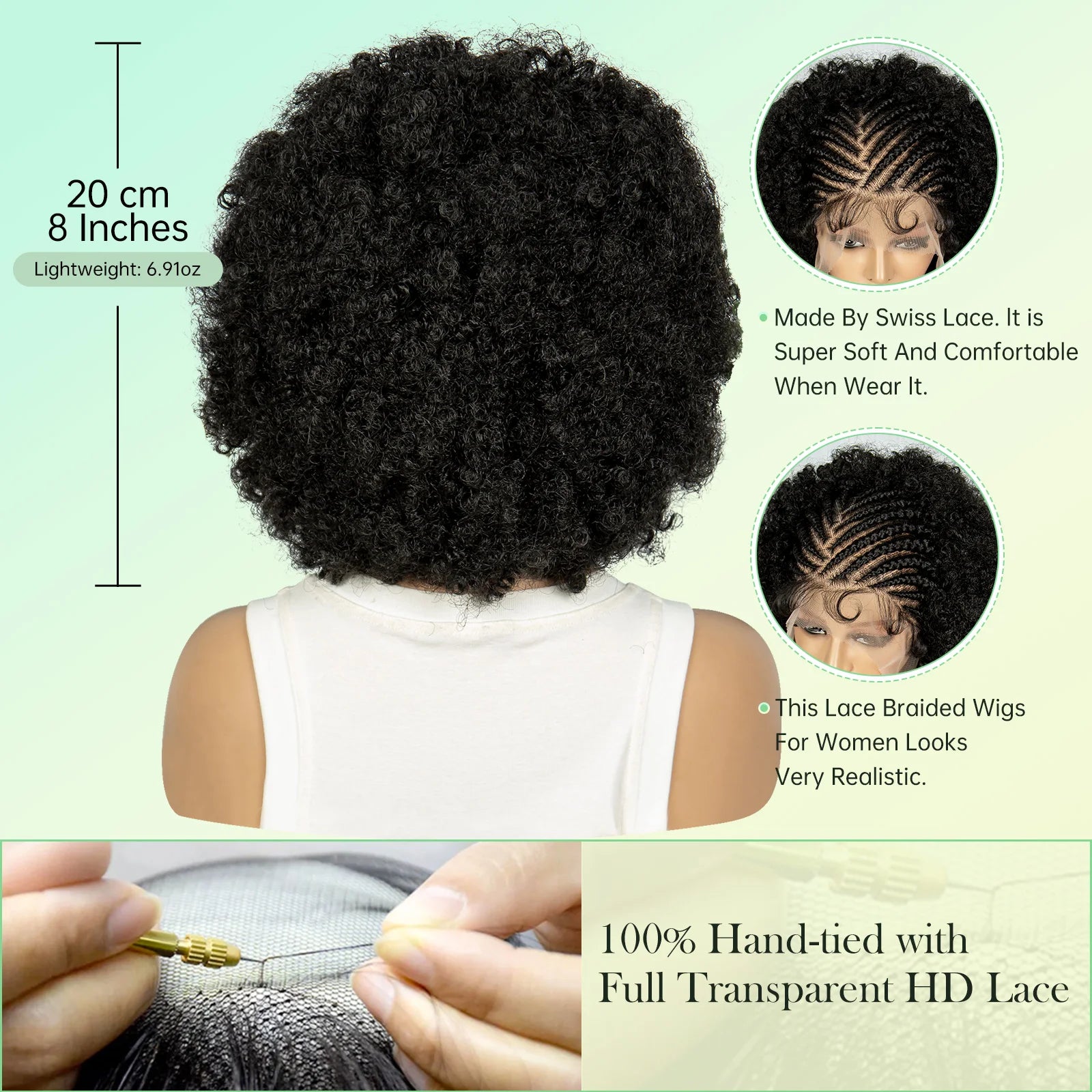 Afro Kinky Curly Braided Wigs With Baby Hair Synthetic Full Lace Braided Wigs With Cornrow Braids Curly Braided Wigs for Women