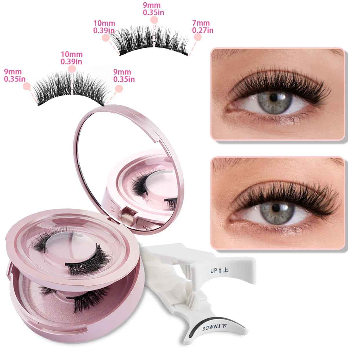 Magnetic Eyelashes 2 Pairs Magnetic False Eyelashes Kit with Tweezers Reusable Soft Faux Cils Fluffy Fake Mink Lashes Makeup Set