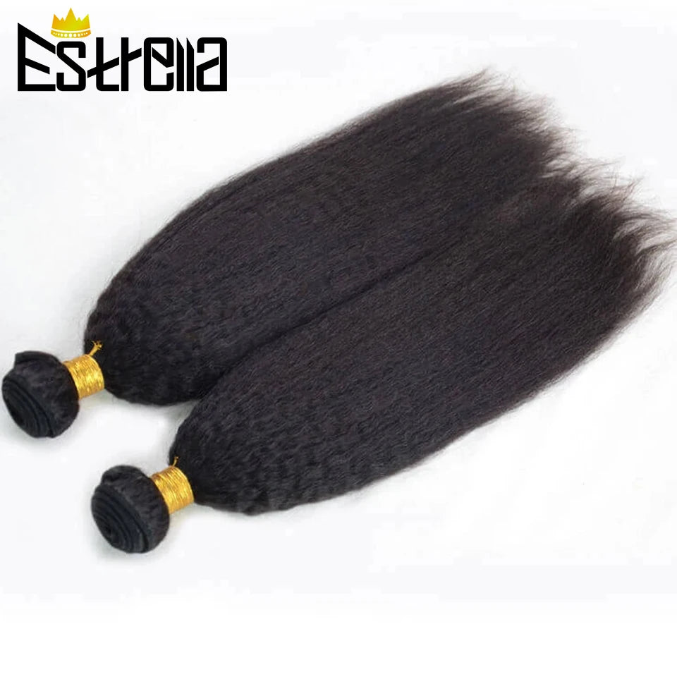 Kinky Straight Human Hair Bundles Brazilian Hair Weave Bundles Remy Hair Bundles Deals Natural Color Yaki Human Hair Extension