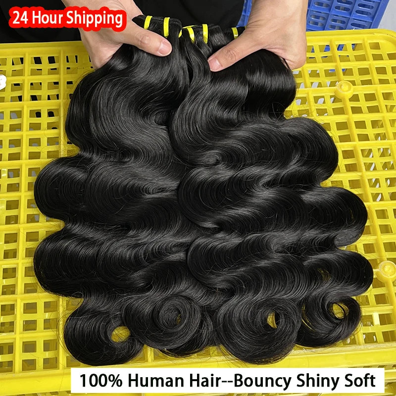 Body Wave 100% Human Hair Bundles 15A Raw Unprocessed Virgin Hair Water Wave Bundles Double Weft Extensions Weaving Tissage