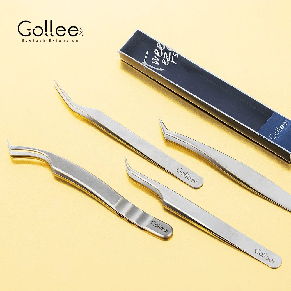 Gollee New Professional Custom Logo Set Stainless Steel False Tools Accessories Lash Extension Tweezers/Eyelash Tweezers