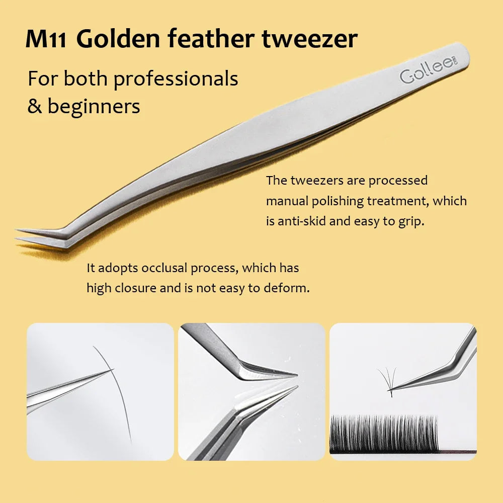 Gollee New Professional Custom Logo Set Stainless Steel False Tools Accessories Lash Extension Tweezers/Eyelash Tweezers