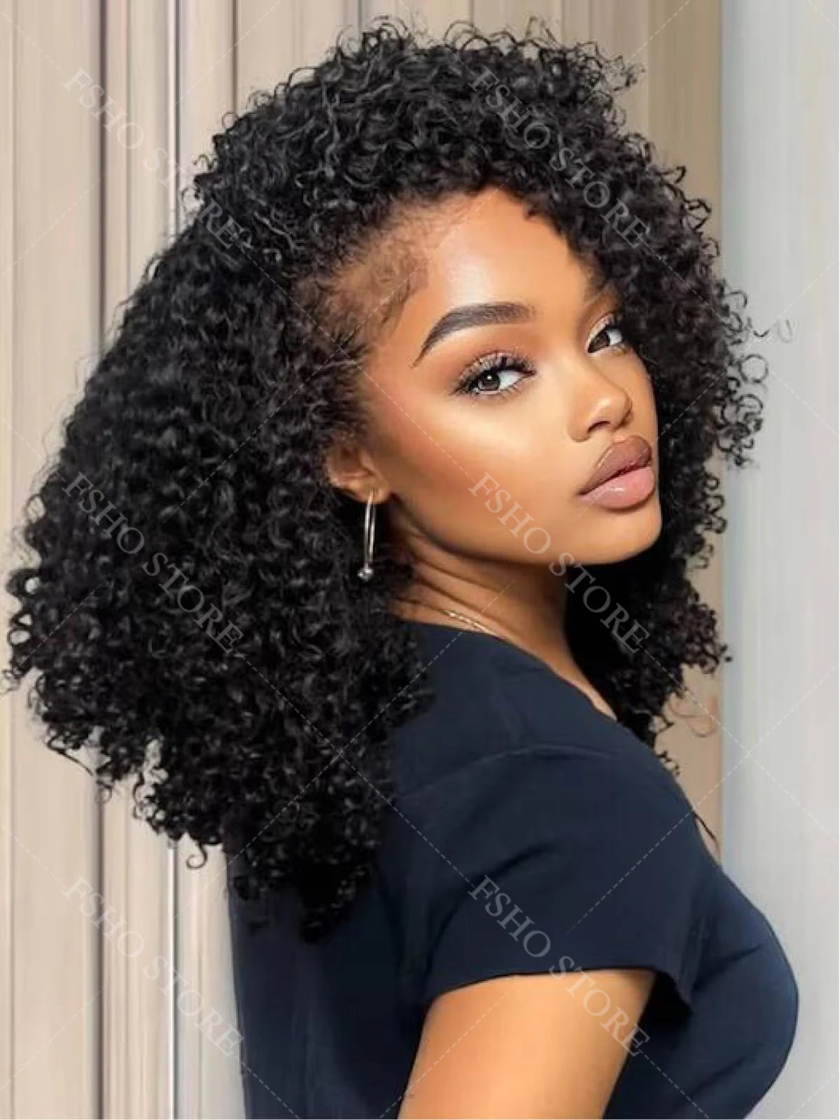 Kinky Curly Half Wig Human Hair Glueless Wear Go Wig 4C Afro Kinky Curly Headband Wig 3 IN 1 Half Wig Flip Over Clip Ins Wig