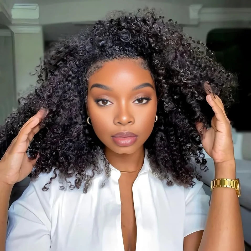 ISEE Hair Half Wigs 250 density Afro Curly Half Wigs Human Hair Upgrade 3 IN 1 Half Wig With Drawstring