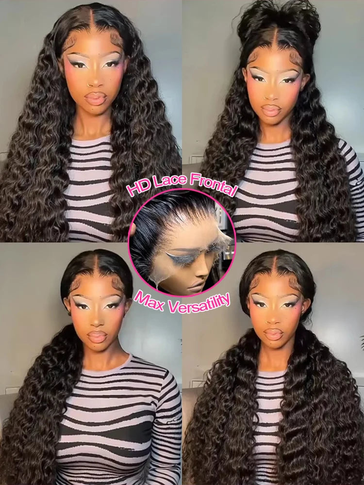 40 46Inch Water Wave Curly Lace Front Wigs 13x4 13x6 HD Deep Wave Lace Frontal Wig 360 HD Full Human Hair Wigs For Women 300%