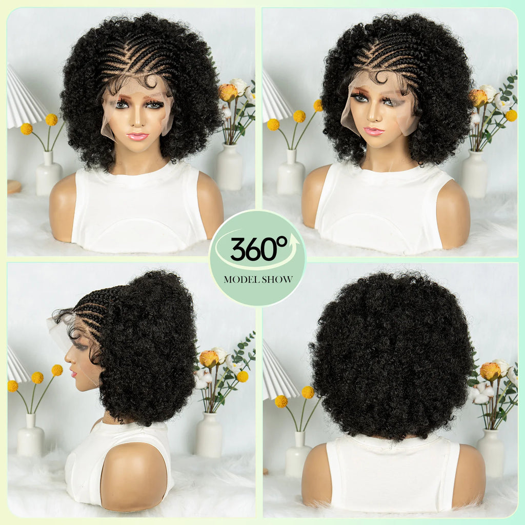 Afro Kinky Curly Braided Wigs With Baby Hair Synthetic Full Lace Braided Wigs With Cornrow Braids Curly Braided Wigs for Women