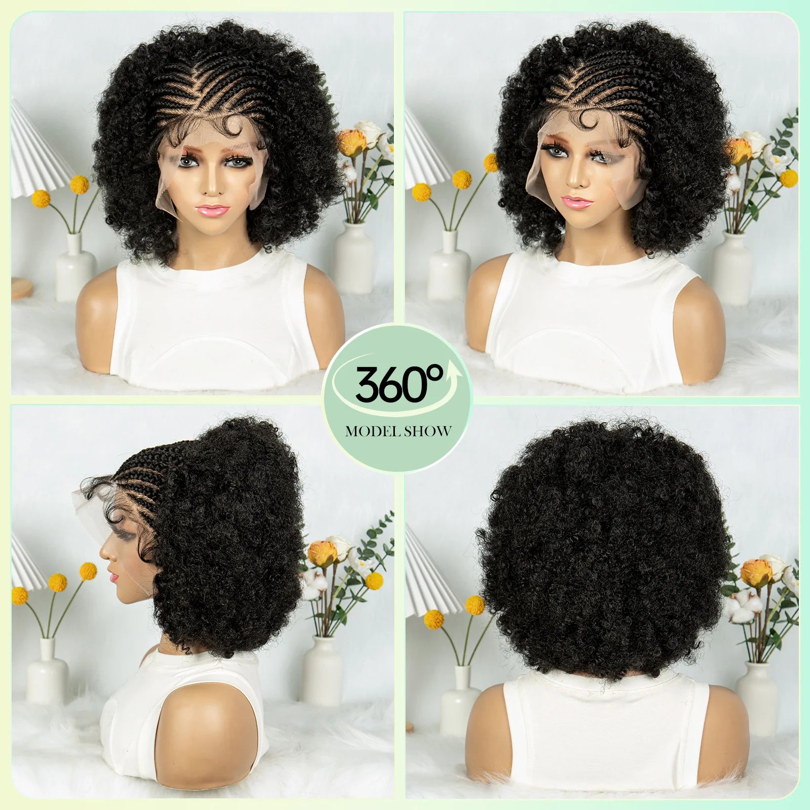 Afro Kinky Curly Braided Wigs With Baby Hair Synthetic Full Lace Braided Wigs With Cornrow Braids Curly Braided Wigs for Women