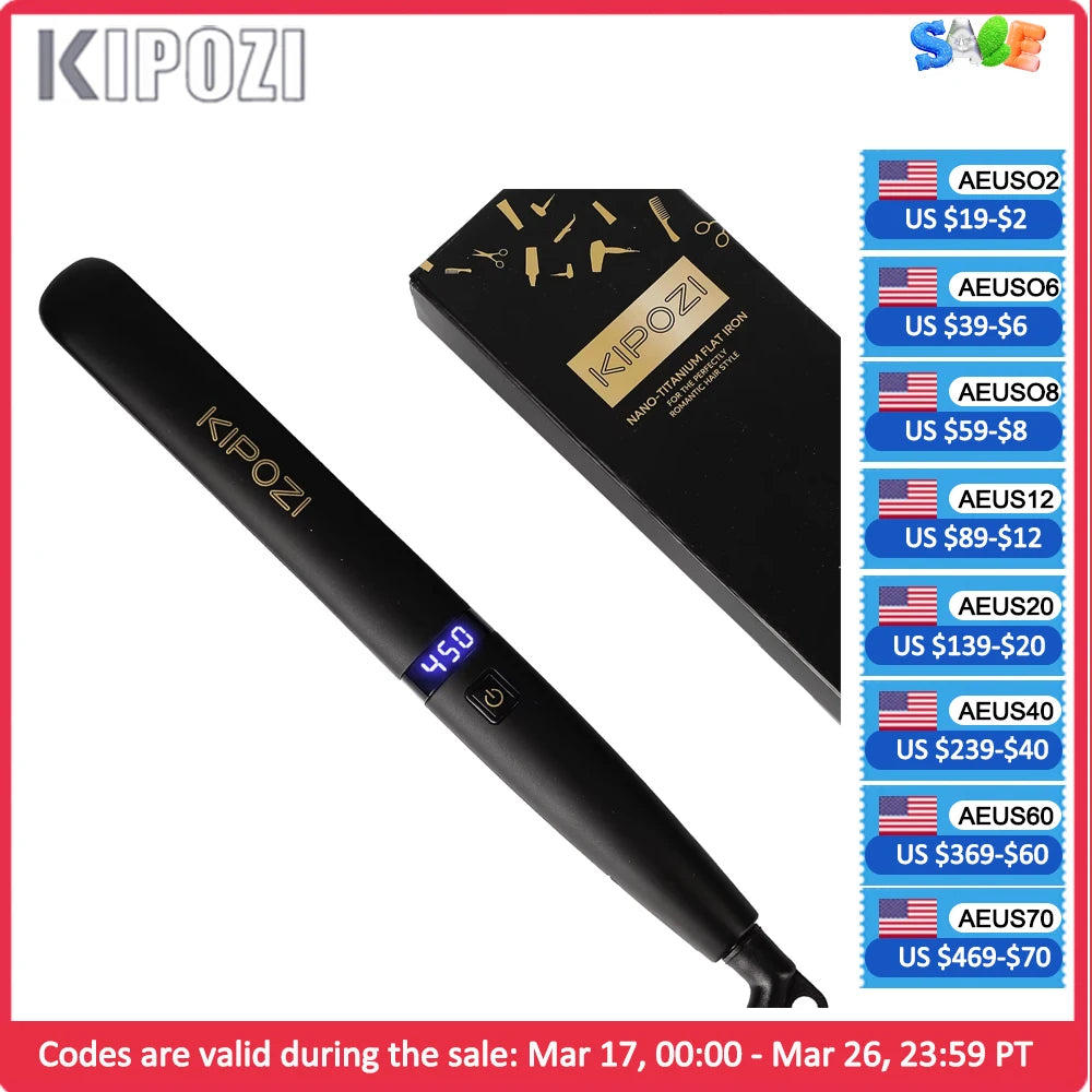 KIPOZI Professional Titanium Flat Iron Hair Straightener with Digital LCD Display Dual Voltage Instant Heating Smoothes frizz