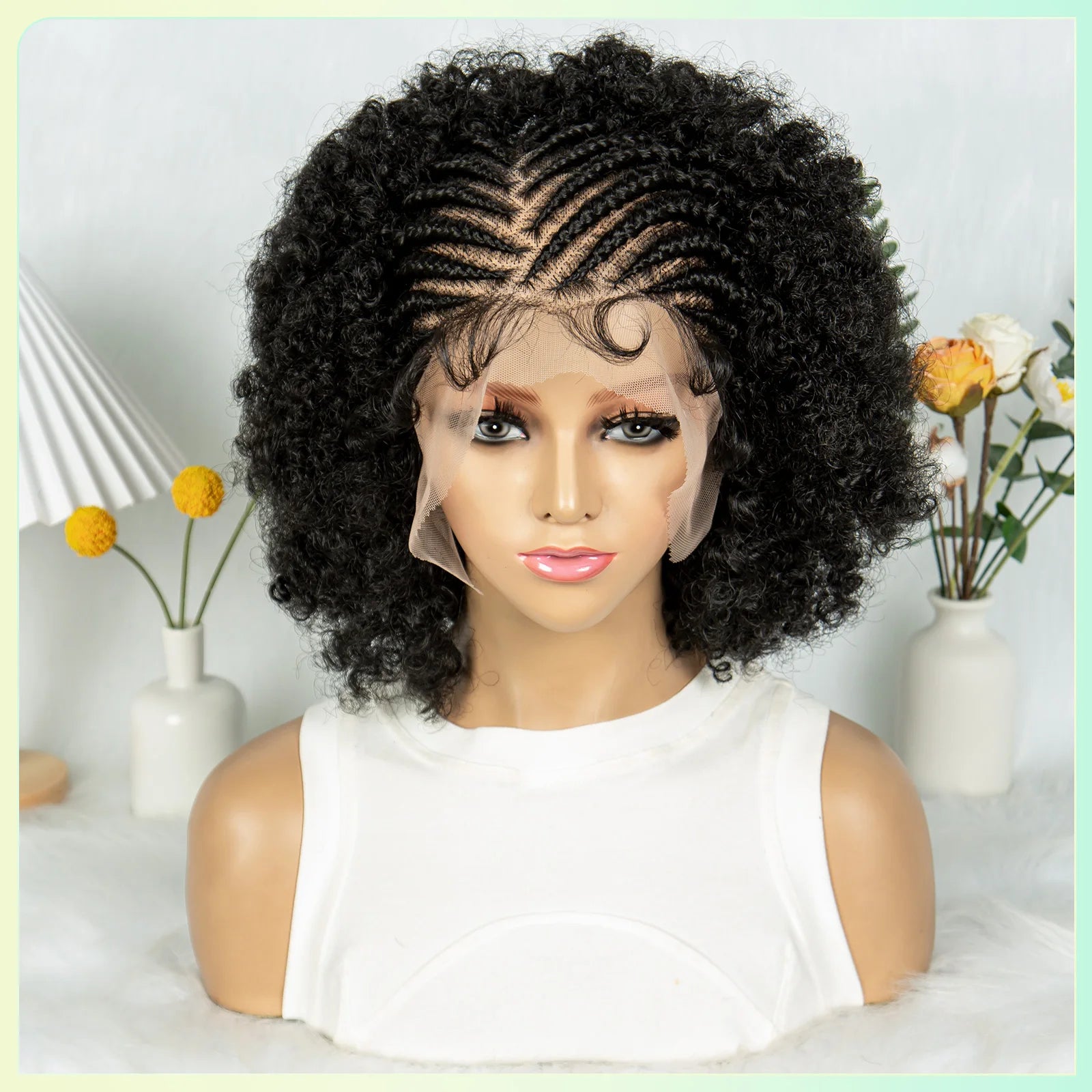 Afro Kinky Curly Braided Wigs With Baby Hair Synthetic Full Lace Braided Wigs With Cornrow Braids Curly Braided Wigs for Women