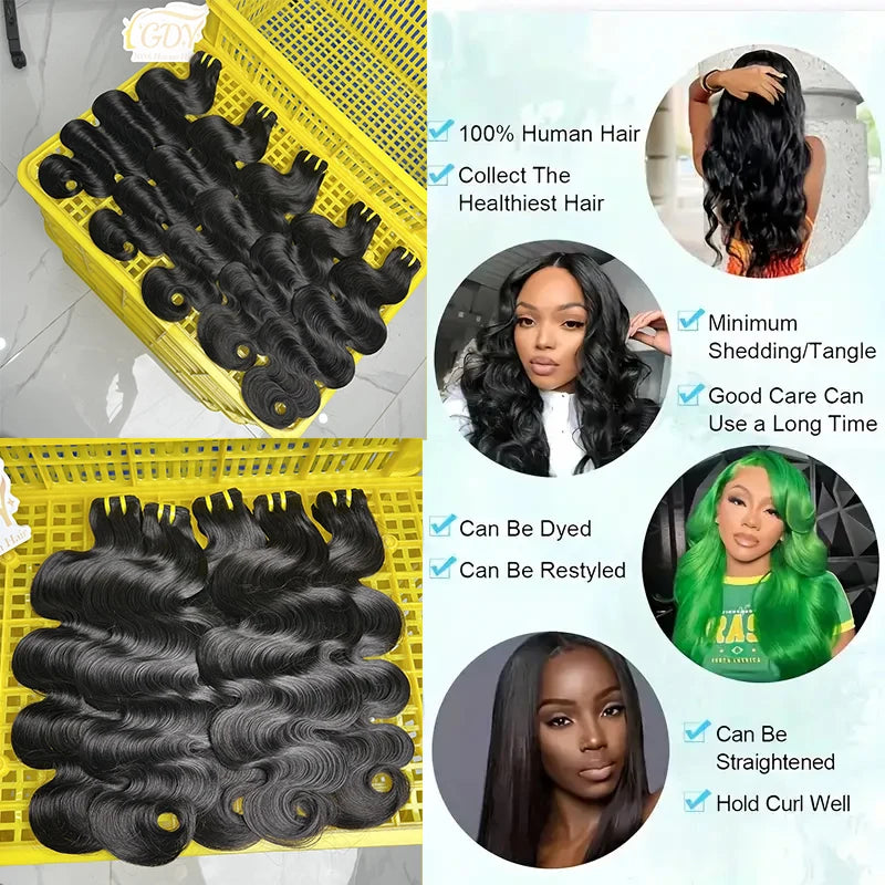 Body Wave 100% Human Hair Bundles 15A Raw Unprocessed Virgin Hair Water Wave Bundles Double Weft Extensions Weaving Tissage