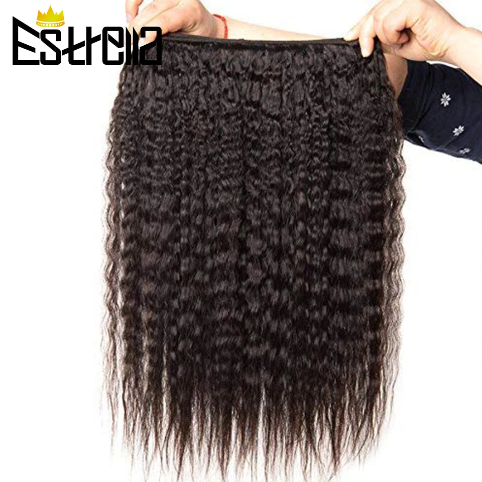 Kinky Straight Human Hair Bundles Brazilian Hair Weave Bundles Remy Hair Bundles Deals Natural Color Yaki Human Hair Extension