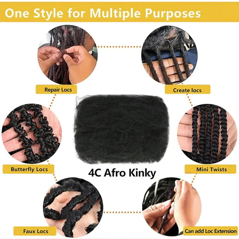 LD Afro Kinky Curly Bulk Human Hair For Braiding Dreadlock Extensions 50g No Weft Natural Black Color Bulk For Loc Mini Twist