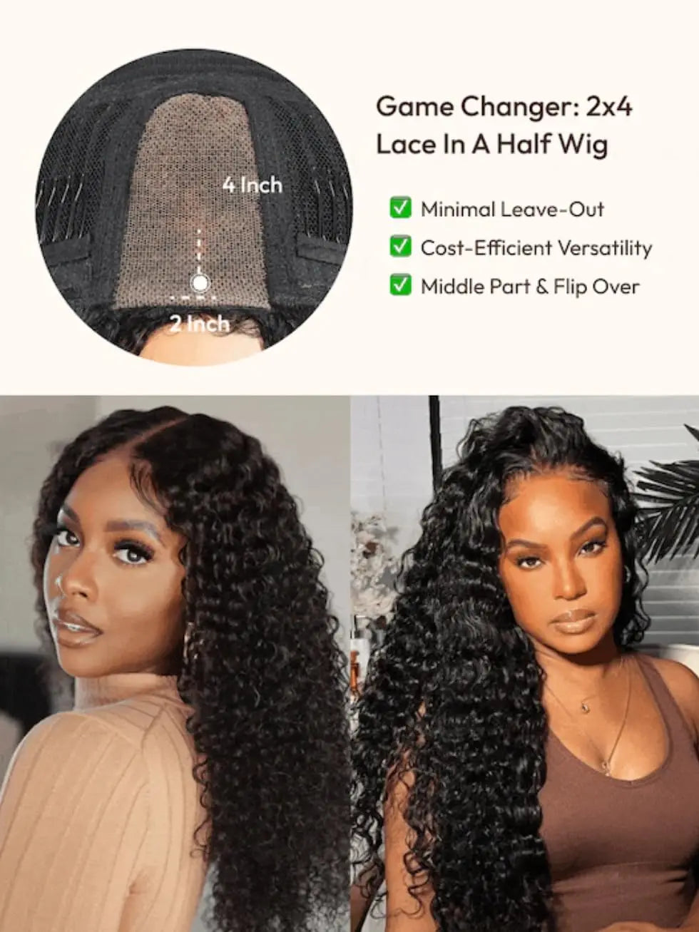 Kinky Curly Half Wig Human Hair Glueless Wear Go Wig 4C Afro Kinky Curly Headband Wig 3 IN 1 Half Wig Flip Over Clip Ins Wig