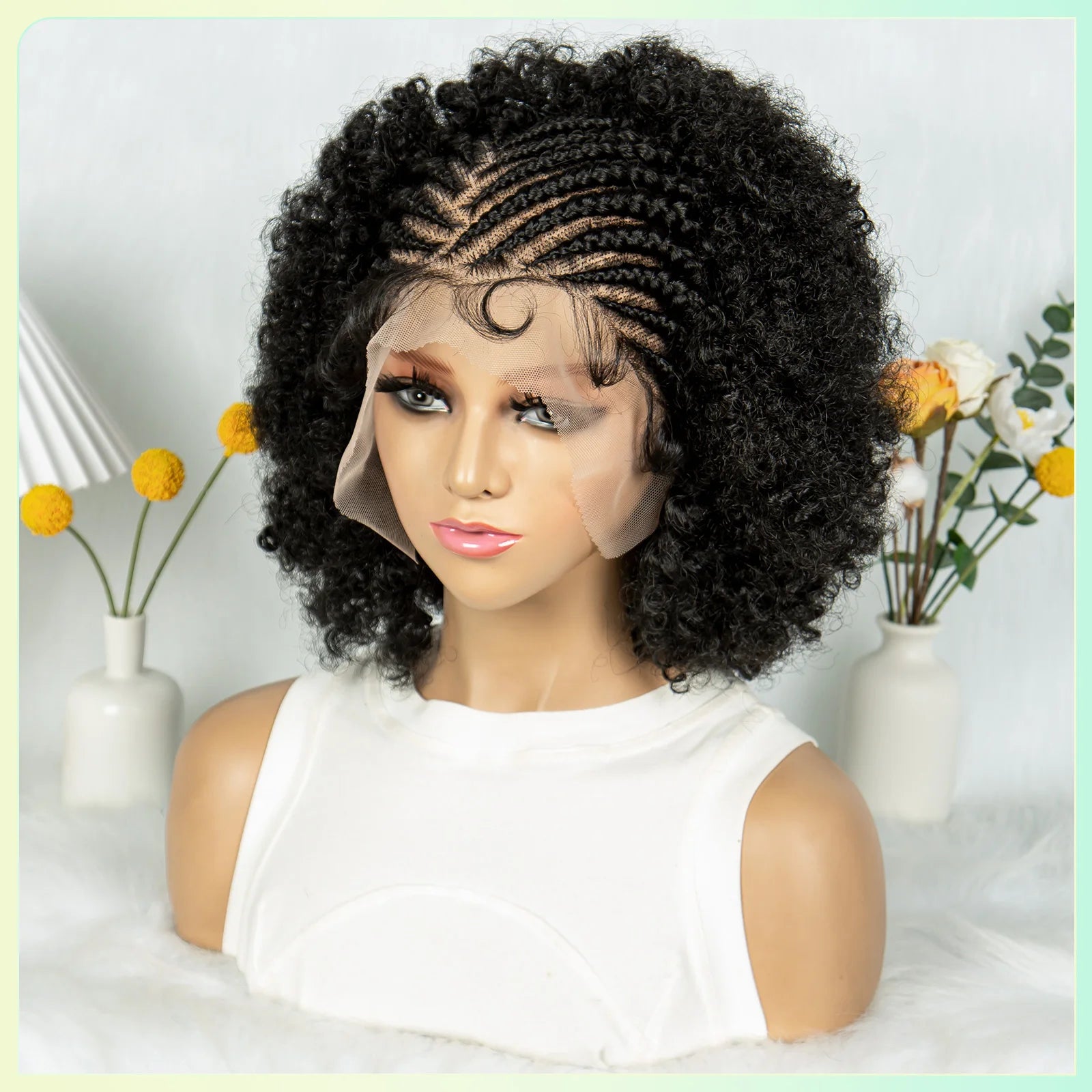 Afro Kinky Curly Braided Wigs With Baby Hair Synthetic Full Lace Braided Wigs With Cornrow Braids Curly Braided Wigs for Women