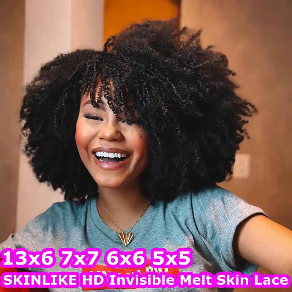250% Afro Kinky Curly Wigs Real HD Lace Front Wigs Melt Skins Deep Curly 13x6 Full Frontal Human Hair Wigs Glueless For Woman