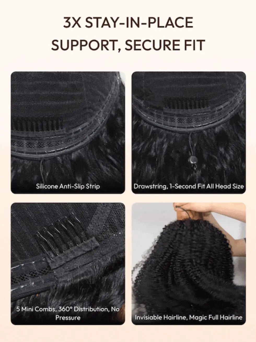 Kinky Curly Half Wig Human Hair Glueless Wear Go Wig 4C Afro Kinky Curly Headband Wig 3 IN 1 Half Wig Flip Over Clip Ins Wig