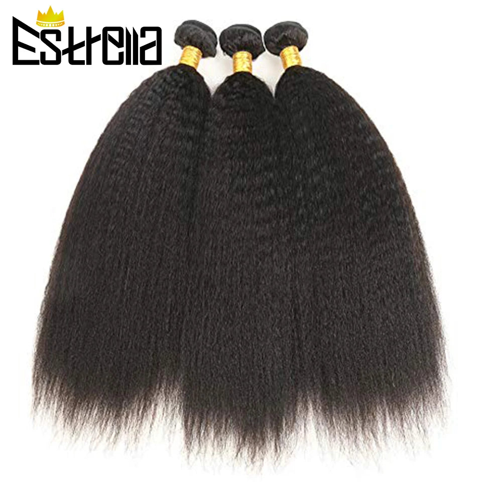 Kinky Straight Human Hair Bundles Brazilian Hair Weave Bundles Remy Hair Bundles Deals Natural Color Yaki Human Hair Extension