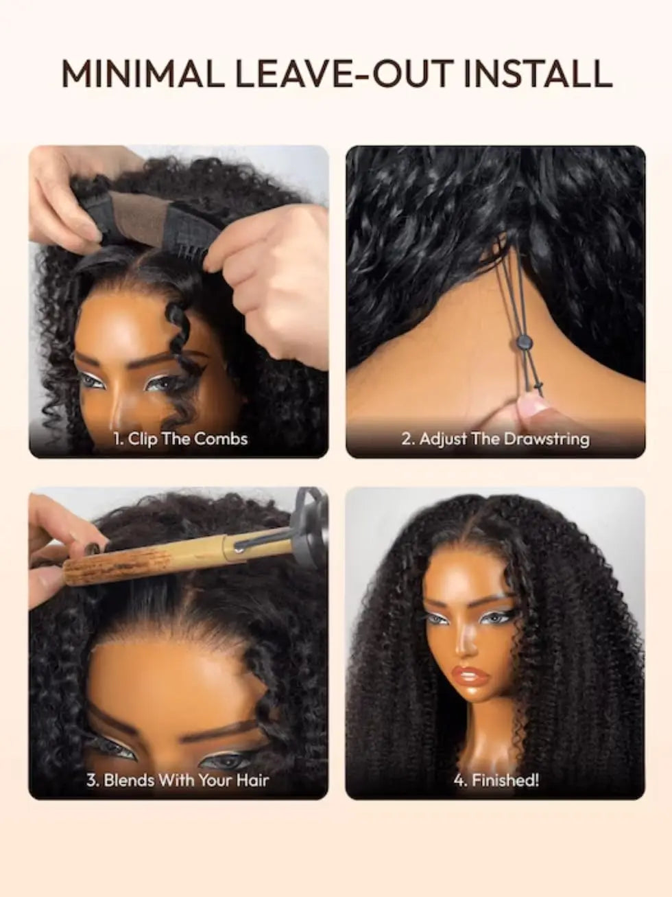 Kinky Curly Half Wig Human Hair Glueless Wear Go Wig 4C Afro Kinky Curly Headband Wig 3 IN 1 Half Wig Flip Over Clip Ins Wig