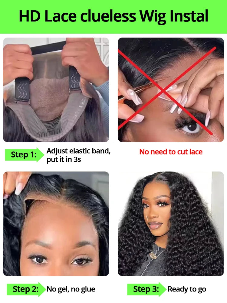 250% Curly WIgs 13x6 360 HD Full Lace Wigs Deep Water Wave Frontal Wigs 100% Raw Human Hair Wear and Go Glueless Wig on Sale