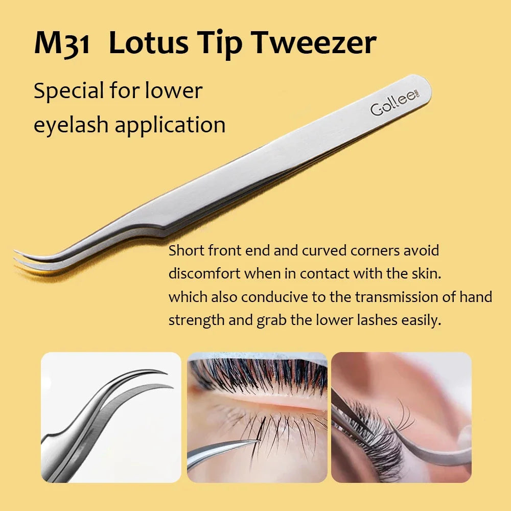 Gollee New Professional Custom Logo Set Stainless Steel False Tools Accessories Lash Extension Tweezers/Eyelash Tweezers