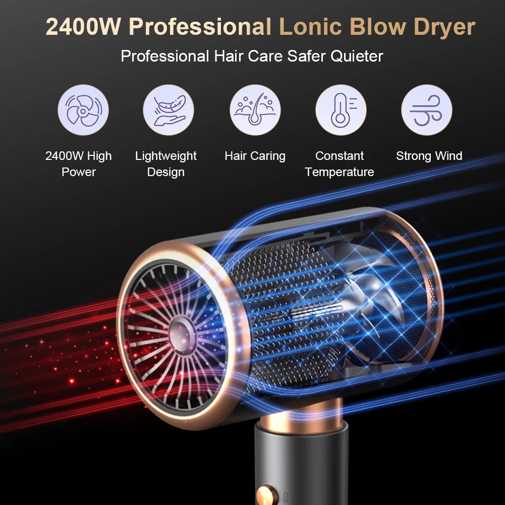 3th Gear Professional Hair Dryer Negative Lonic Blow Dryer Hot Cold Wind Air Brush Hairdryer Strong Power Dryer Salon Tool 2400W