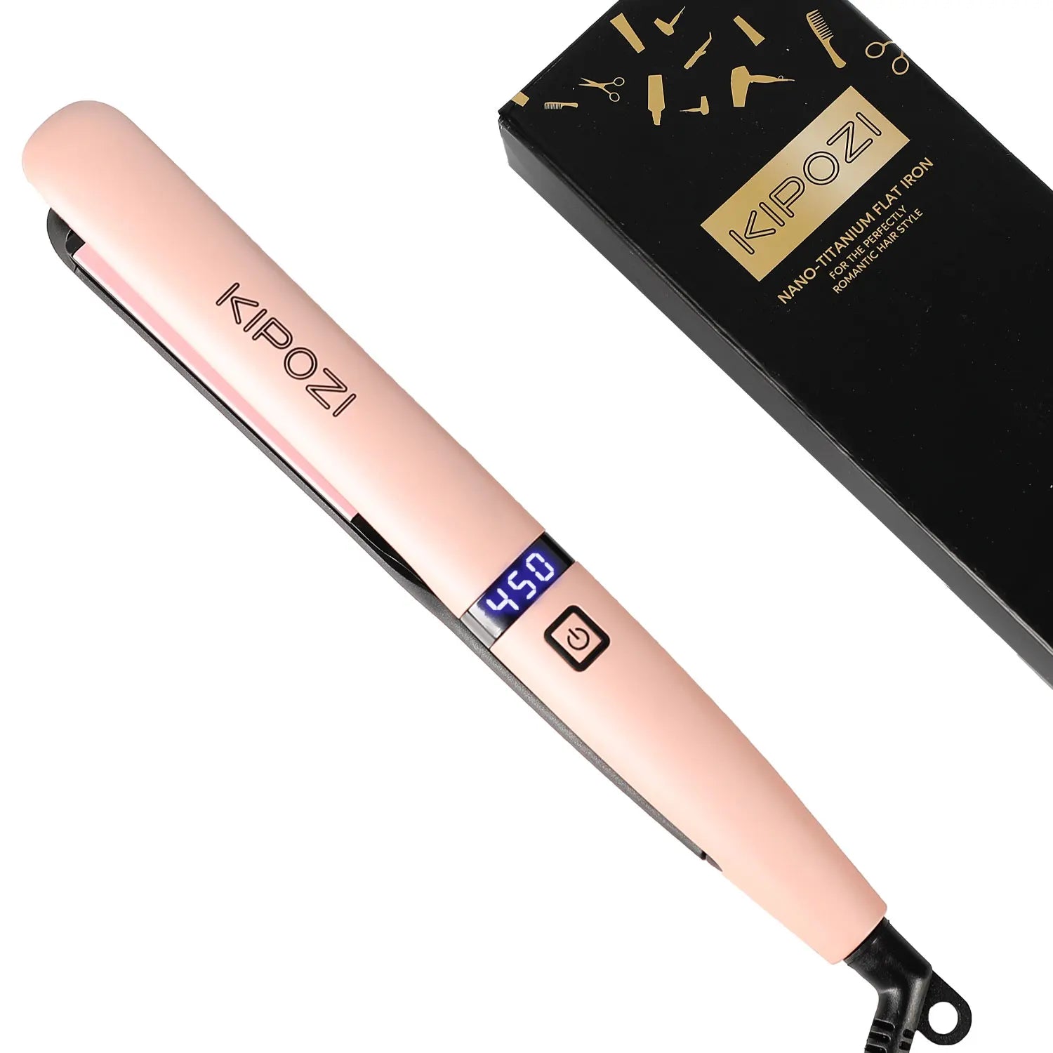 KIPOZI Professional Titanium Flat Iron Hair Straightener with Digital LCD Display Dual Voltage Instant Heating Smoothes frizz