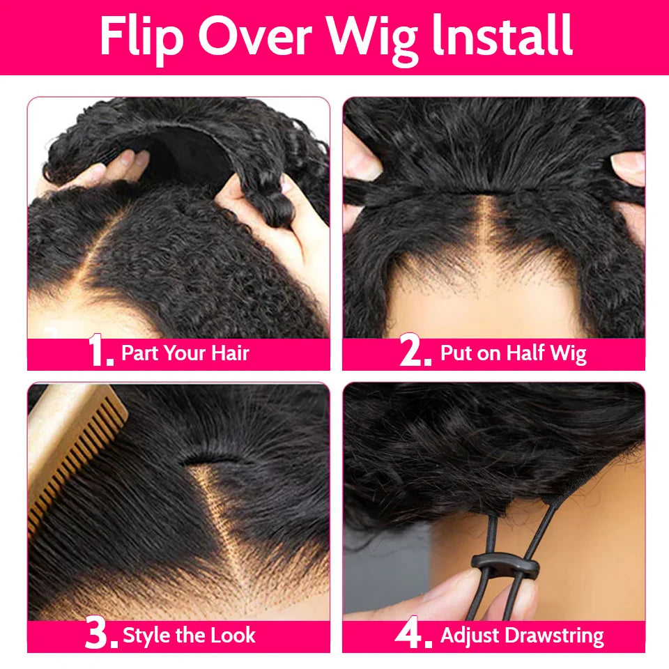 ISEE Hair Half Wigs 250 density Afro Curly Half Wigs Human Hair Upgrade 3 IN 1 Half Wig With Drawstring