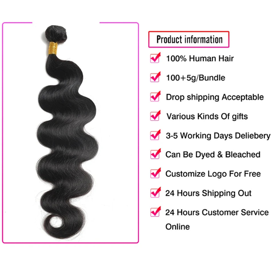 26 28 30 32Inch Body Wave Bundles 15A Brazilian Weave Raw Hair Extensions 100% HumanHair For Women Top Quality Tissage Brésilien
